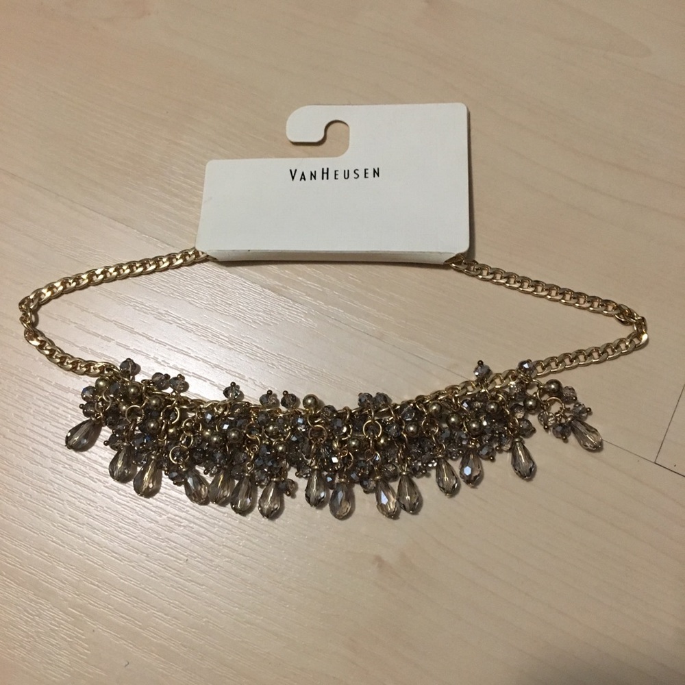Van Heusen gold chain gray bead necklace
